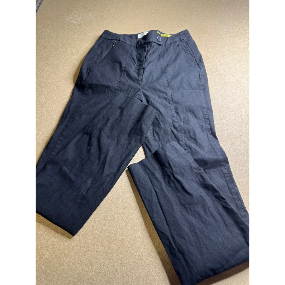 Maeve Anthropologie Black Linen Blend Straight Leg Trousers Pants Womens Size 6‎